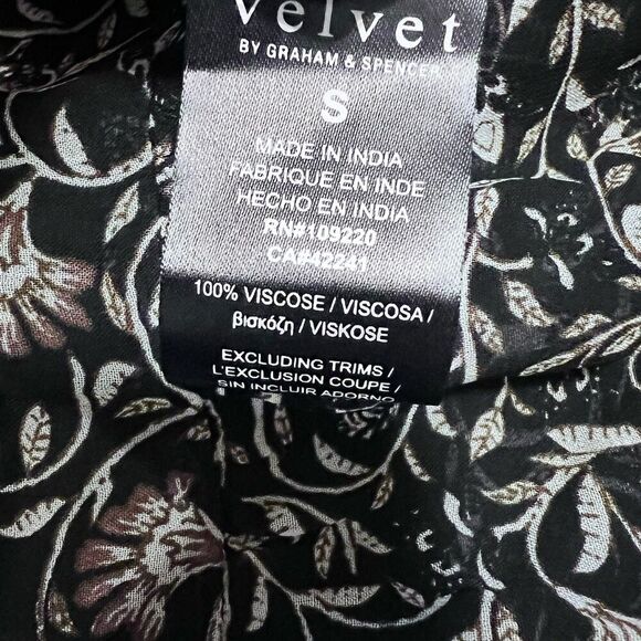 Velvet by Graham & Spencer Black Floral Print Midi Dress Tie Waist Ruffled Small - Picture 12 of 14